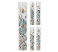 Set of 6 Small Pastel Jingle Bell Baubles | White, Grey & Teal Christmas Tree Ornaments | Hanging Decorations with Glitter Motifs - 4cm ~ Design Varies