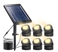 Set of 6 Solar Pond Lights RGB LED Submersible Fountain Lights IP68 Colorful Underwater Landscape Spotlights with Adjustable Head for Pond Fountain Pool Garden Yard Decoration (Warm White)
