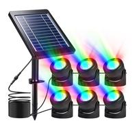 Set of 6 Solar Pond Lights RGB LED Submersible Fountain Lights IP68 Colorful Underwater Landscape Spotlights with Adjustable Head for Pond Fountain Pool Garden Yard Decoration (Colorful Light)