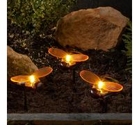 Set Of 6 Solar Powered Bee Stake Lights - Weatherproof Outdoor Garden Novelty Bumblebee Design Lighting - Each H14.5 X W9.5Cm