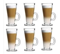 Set of 6 SOV Latte Glasses Coffee Mug Espresso Cups Cappuccino Tea Iced Coffee Glasses Hot Drink Large Mug with Handle Ideal for Ice Cream Latte Hot Chocolate (270ml)