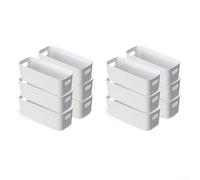Set Of 6 Stackable White Storage Boxes With Handles, Plastic Organizers For Kitchen Cabinets, Bathroom Shelves, And Office Desks, Compact Bins For Pantry Or Closet, 24x18x9cm(12)