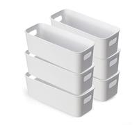 Set Of 6 Stackable White Storage Boxes With Handles, Plastic Organizers For Kitchen Cabinets, Bathroom Shelves, And Office Desks, Compact Bins For Pantry Or Closet, 24x18x9cm(6)