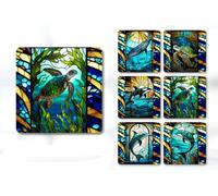 Set of 6 Stained Glass Effect Ocean Square MDF Coaster - Set-01
