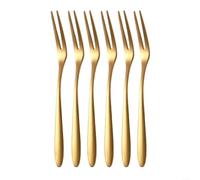 Set of 6 Stainless Steel 304 Fruit Forks Mini Food Picks with Pointed Tips for Serving Cake Desserts Sushi Snacks, Silver Gold Rose Gold Black Blue Tableware for Home Kitchen Parties(Gold)