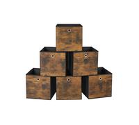 SONGMICS RFB102B01 Storage Box, Set of 6, Box with Handle, Non-woven and Oxford Fabric, 30 x 30 x 30 cm, Suitable for Cubic Furniture, Foldable, Clothes, Rustic Brown and Black