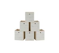 Set of 6 Storage Boxes, Non-woven and Oxford Fabric, Vintage White / 26L x 26W x 28H cm