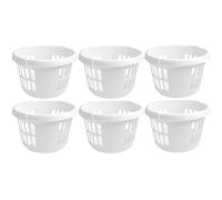 Set of 6- Strong And Durable 50L Ice White Colour Round Basket Laundry Bucket Integral Handles High Grade Plastic washing Clothes for neat and Tidy Laundry, Household