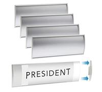 Set of 6 - Sturdy & Elegant Silver Aluminum Wall Mount Name Plate Holder, Curved Office Business Door Sign Holder with Adhesive Tape, 8” X 3” - Plastic Film Included, Paper Inserts NOT Included