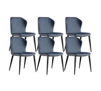 Set of 6 Stylish HighBack Dining Chairs Soft Padded Faux LeatherKitchen & Living Room Furniture (Blue & Dark Gray) Ideal for Dining Areas & Home Décor