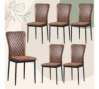 Set of 6 Suede Dining Chairs High Back Upholstered Kitchen & Living Room Seating with Padded Sea& Sturdy Metal Legs (Suede Brown)