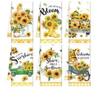 Set of 6 Sunflower Kitchen Towels Gnome Dish Seasonal Beach Cloth Summer Tea Towel Sunshine Nautical Kitchen Hand Tea Towels, Housewarming Gift for Home (Sunflower)