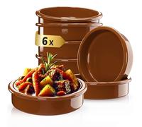 Set of 6 Tapas Bowls, Cazuela Casserole Dishes (Diameter 11.5 cm) Made of Clay, Brown Glazed, Rustic Serving Bowls (175 ml)