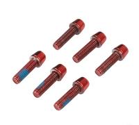 Set of 6 titanium plated stainless steel M5 x 18mm bicycle stem screws for stable and secure cycling component mounting (Red)