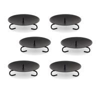 Set Of 6 Traditional Black Metal Candle Holder Candle Plate | Pillar Candle Holder Candle Dish Candlestick | Round Votive Candle Holders