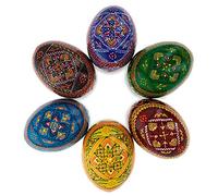 Set of 6 Traditional Ukrainian Pysanky Wooden Easter Eggs 2.25 Inches