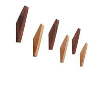 Set of 6 Triangular Solid Wood Wall Hooks, Minimalist Vintage Coat Hat Hooks, 5KG Heavy Duty Wall Mounted Drilling Hooks for Scarf, Bag, Towel, Headphone, Home Decor(Brown Natural)