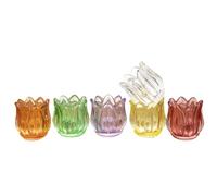 Set Of 6 Tulip Glass Tea Light Holders 7x7x7cm Votive Candle Summer Flower Table Decor