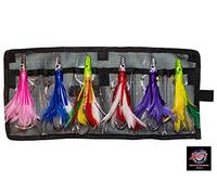 Set of 6 Tuna Flasher Lures, Rigged and Ready to Go! with Black Mesh Bag