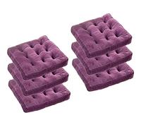 Set of 6 Velvet Chair Pads for Dining Chairs Washable Soft Cushions 16x16 No Ties Square Kitchen Chair Cushions in Purple All Season Comfort