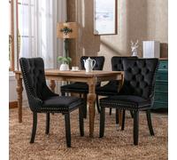 Set of 6 Velvet Dining Chairs with Button Tufted Backrest, Solid Rubber Wood Legs, Suitable for Dining Room, 50L x 64W x 96H cm, Black Aosom.UK