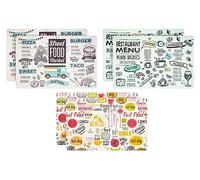 Set of 6 Vintage American Placemats, Washable Plastic, 44 x 28 cm, American Placemat with PVC Pattern (Street Food)