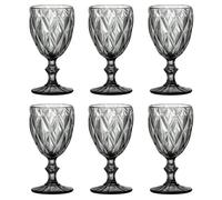 Set of 6 Vintage Colored Wine Glasses and Tumblers with Diamond Pattern (Rombus), Embossed Cocktail Glasses, Glass, Wine Glasses, Water Glasses, Crystal Glasses (Grey Wine Glass)