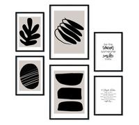 Set of 6 Wall Art Prints - Black and White Unframed