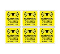 Set of 6 Warning This Property is Monitored by 24hr CCTV Signs. 120mm x 120mm Self Adhesive Stickers. Ideal for Businesses and Homes. Easy to Apply