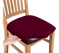 Set of 6 Washable Velvet Chair Covers - Stretchable Non-Slip Soft Seat Covers for Dining Room & Bar - Elegant Wine Red Removable Furniture Protectors