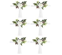 Set of 6 Wedding Aisle Pew Flowers Chair Back Flowers Artificial Dahlias with Bows Tulle for Ceremony Celebration Seat Church Bench (White)