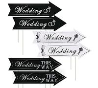 Set of 6 Wedding Directional Yard Signs with Stakes, Double-side Printed Wedding This Way Arrow Black & White Outdoor Directional Road Sign Wedding Supply Decor for Ceremony Reception