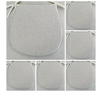 SET OF 6 WHITE & BEIGE TICKING STRIPE TIE ON CHAIR SEAT PADS (For Seats Approx.14" Wide X 14" Deep)
