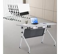 Set of 6 White Folding Conference Tables on Wheels Stackable Modular Meeting Desks 47.2" L x 23.6" W x 29.5" H Perfect for Office Boardroom Classroom Use