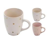 Set of 6 White Or Pink Textured Mugs with Gold Polka Dots