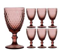 Set of 6 Wine Glasses 300ml Embossed Pink Diamond Goblets Alfresco Dining Glassware (CB97)