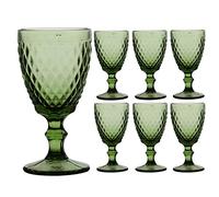 Set of 6 Wine Glasses Green Embossed Diamond 270ml Goblets (CB99)