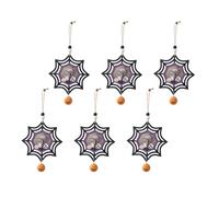 Set Of 6 Wood Hanging Ornament With Soft Lighting Pumpkin/Bat/Spiders Pendant Halloween Festivities Home Decoration Intricate Carving Detail
