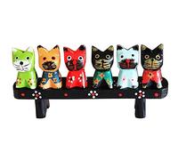 Set of 6 Wooden Animal Cat Statue Decoration Cat Figurine Multi-Colored Carved Wooden Cat Figures Statue Sculpture for Cat Lovers Girls, Collectible Animal Cat Kitty Figurine