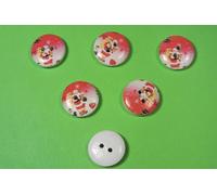 Set of 6 Wooden Buttons: Round Christmas Santa Claus Motif 15 mm (01)