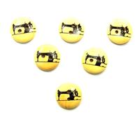 Set of 6 Wooden Buttons: Round Haberdashery Theme Sewing Machine 15 mm (21)