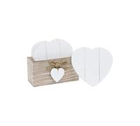 Set of 6 Wooden Heart Drink Coasters with Natural Provence Storage Stand/Box