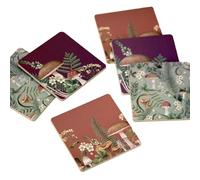 Set Of 6 Woodland Mushroom Coasters 10x10cm Square Cork Forest Wildflower Drinks Mats
