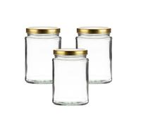 Set of 6 x 500ml Large Panelled Jam Jars | 500ml Jam Jars | Including Gold Twist Off Caps | Glass Jars | Preserve & Chutney Jars | J&B