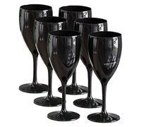 Set of 6 x Modern Gloss Black Polycarbonate 350ml Wine Glasses - Virtually Unbreakable