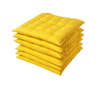(Set of 6, Yellow) Plain Seat Pad with Button Straps 100% Cotton