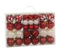 Set of 67 Christmas Baubles Tree Decorations Assorted Designs Sizes Carry Case - Red