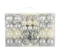 Set of 67 Christmas Baubles Tree Decorations Assorted Designs Sizes Carry Case - Silver
