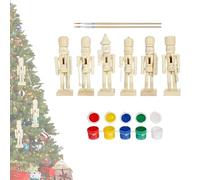 Set of 6Christmas Wooden Nutcrackers, Unpainted Wooden Nutcracker Figurines with Paint and Pen, Paint Your Own Soldier Set with Stickers, D-IY Art Craft G-ift Xm-as Decorations for Easter Thanksgiving