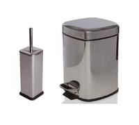 SET OF 6L PEDAL BIN & BRUSH WITH HOLDER SLIM RECTANGULAR REMOVABLE BUCKET MIRROR FINISH